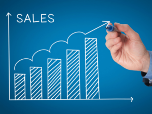 Sales growth chart with hand-drawn lines indicating increasing sales over time.